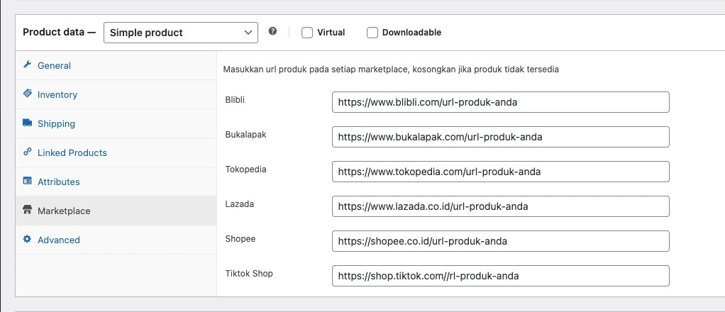 Menambahkan link markeplace di WooCommerce